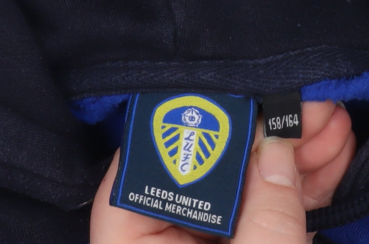 Leeds United Boys Blue & Black Hoodie 158/164 Pullover Fleece Sweatshirt