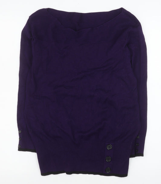 Roman Women’s Purple Boat Neck Long Sleeve Button Hem Jumper Size 16