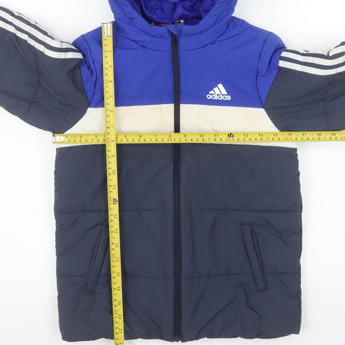 Adidas Boys Blue Colourblock Hooded Puffer Jacket 9-10 Years