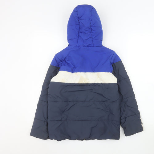 Adidas Boys Blue Colourblock Hooded Puffer Jacket 9-10 Years
