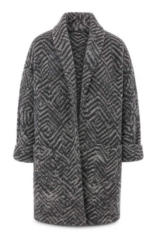 Front view of Paul Costelloe Women’s Grey Wool Blend Mid-Length Coatigan, size UK 12