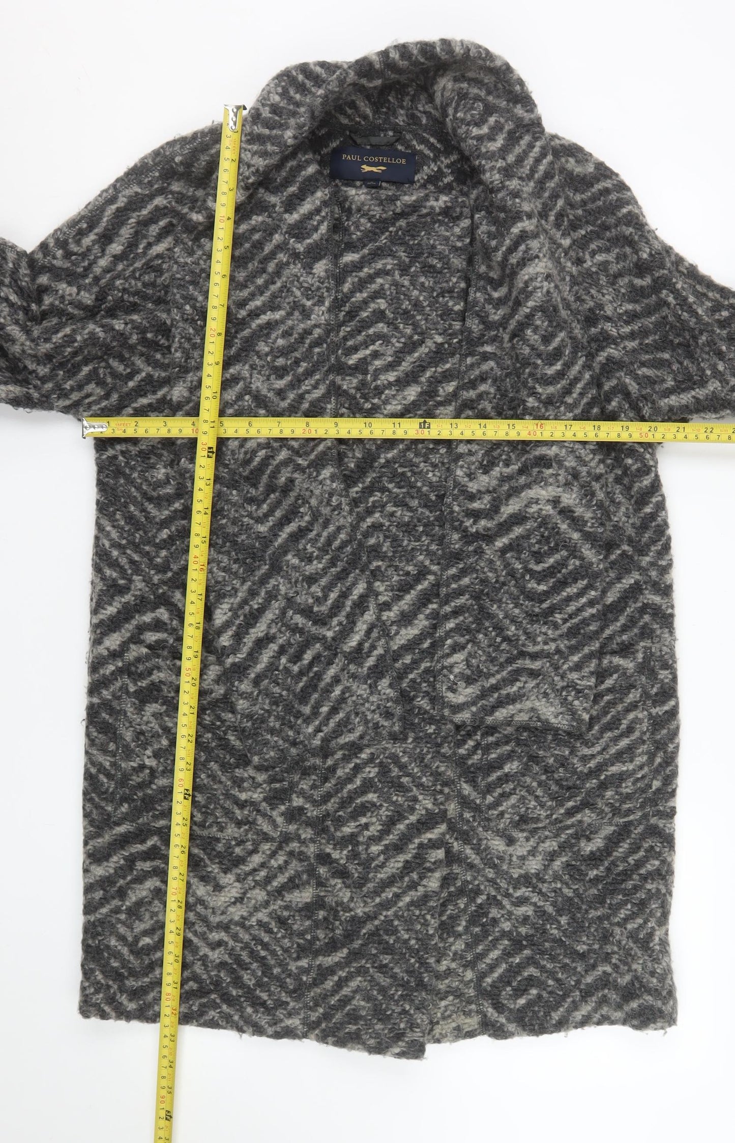 Paul Costelloe Women’s Grey Wool Blend Mid-Length Coatigan Size 12