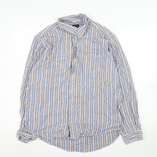 Smart Standard Men’s Blue Striped Cotton Long Sleeve Casual Shirt L