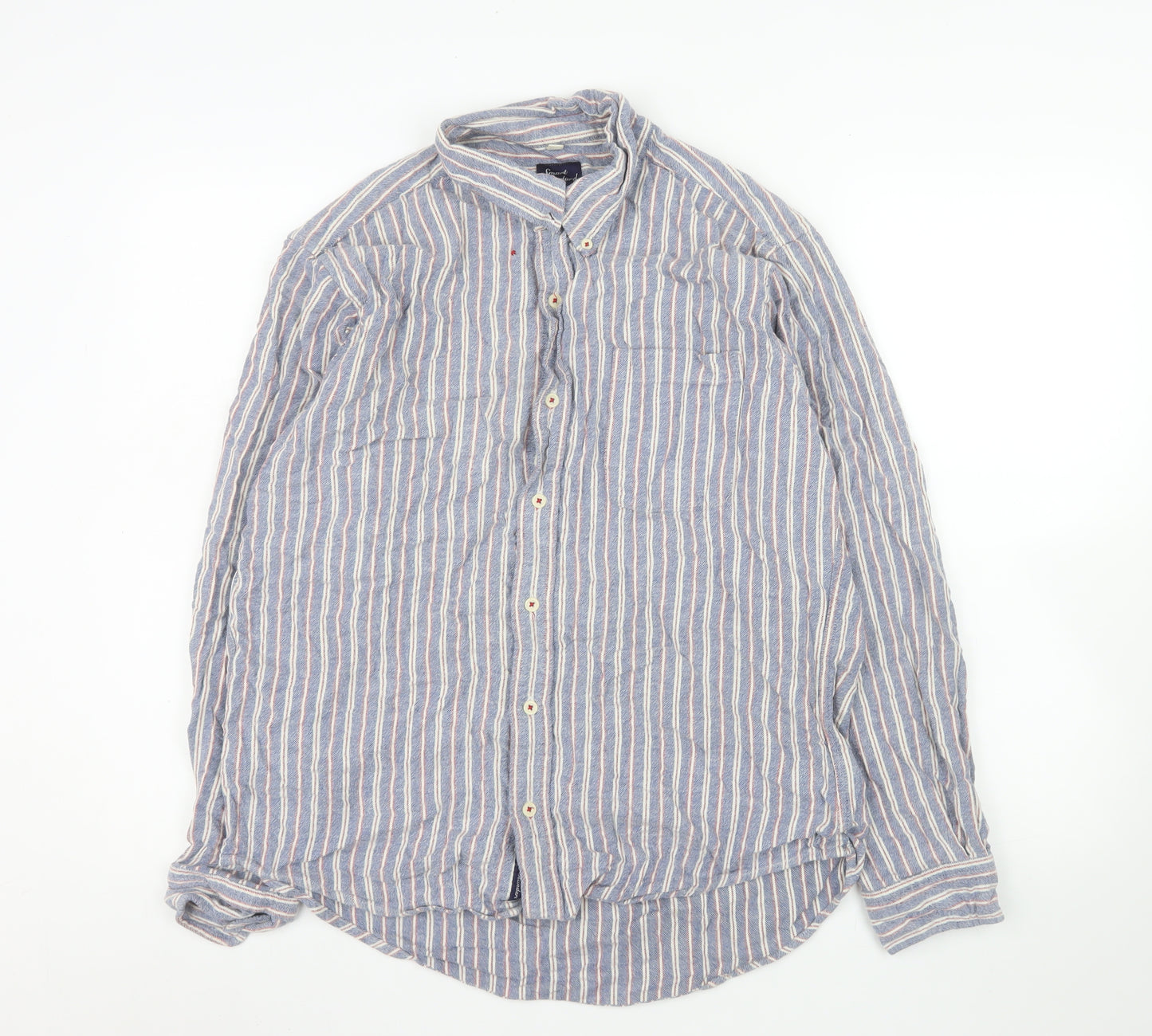 Smart Standard Men’s Blue Striped Cotton Long Sleeve Casual Shirt L