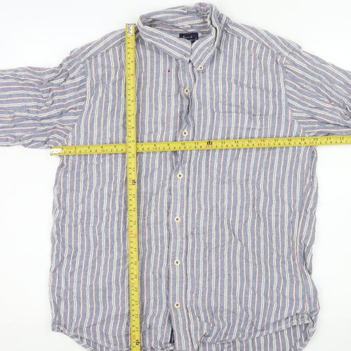 Smart Standard Men’s Blue Striped Cotton Long Sleeve Casual Shirt L