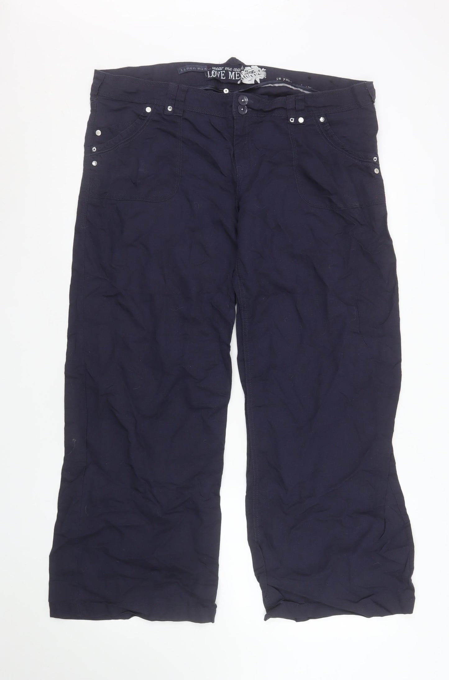 New Look Women’s Blue Linen Blend Straight Trousers Size 16