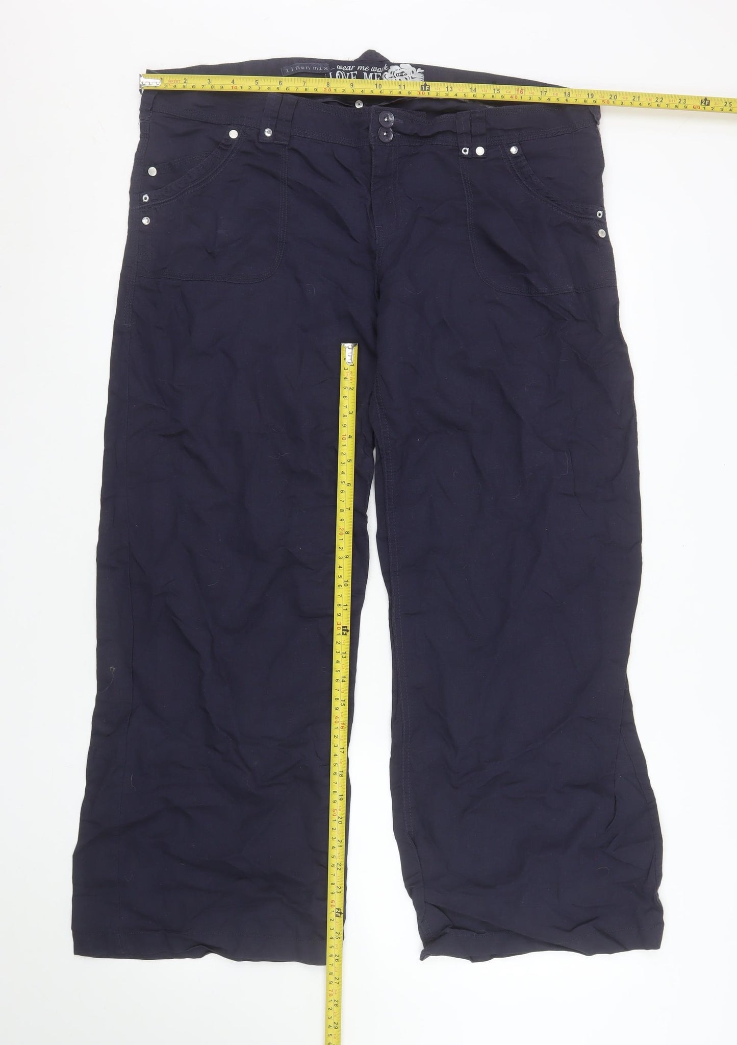 New Look Women’s Blue Linen Blend Straight Trousers Size 16