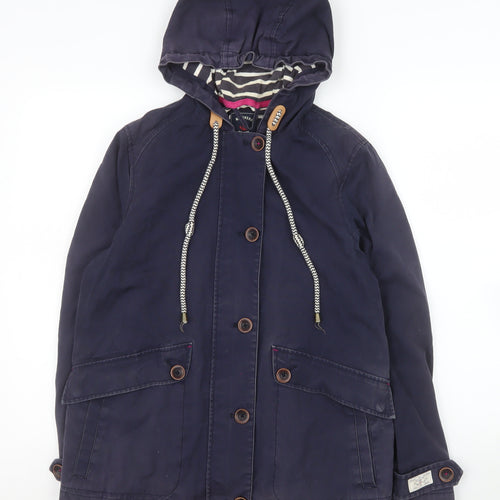 Joules Womens Navy Waterproof Hooded Jacket UK 10 Cotton Lined Casual Coat