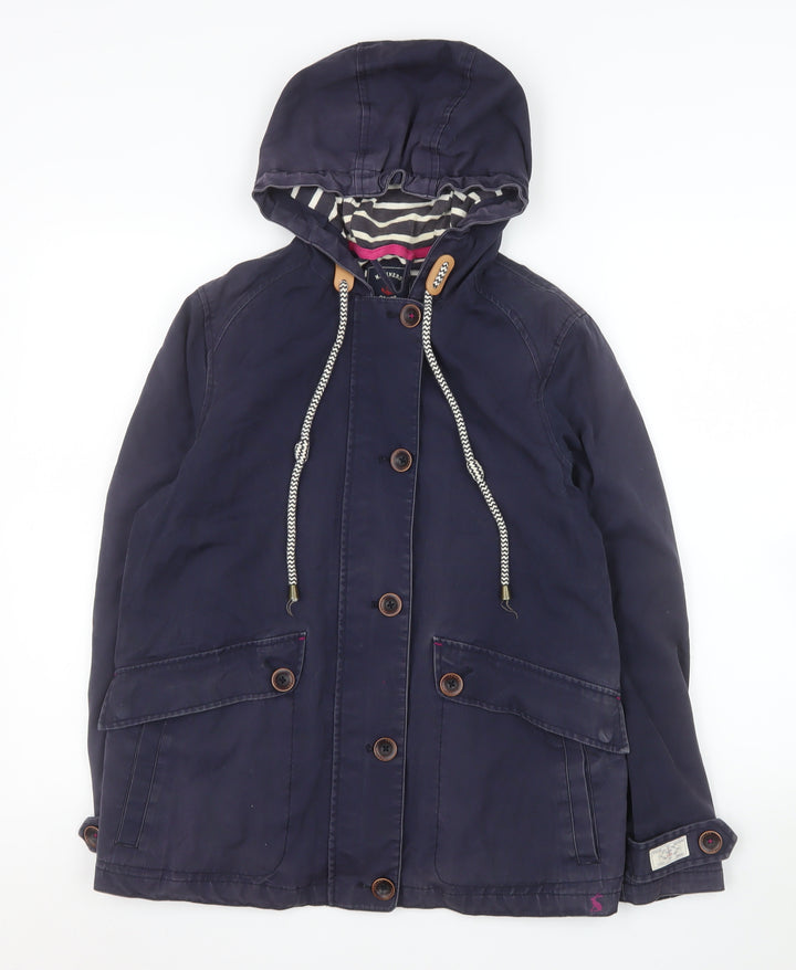 Joules Womens Navy Waterproof Hooded Jacket UK 10 Cotton Lined Casual Coat