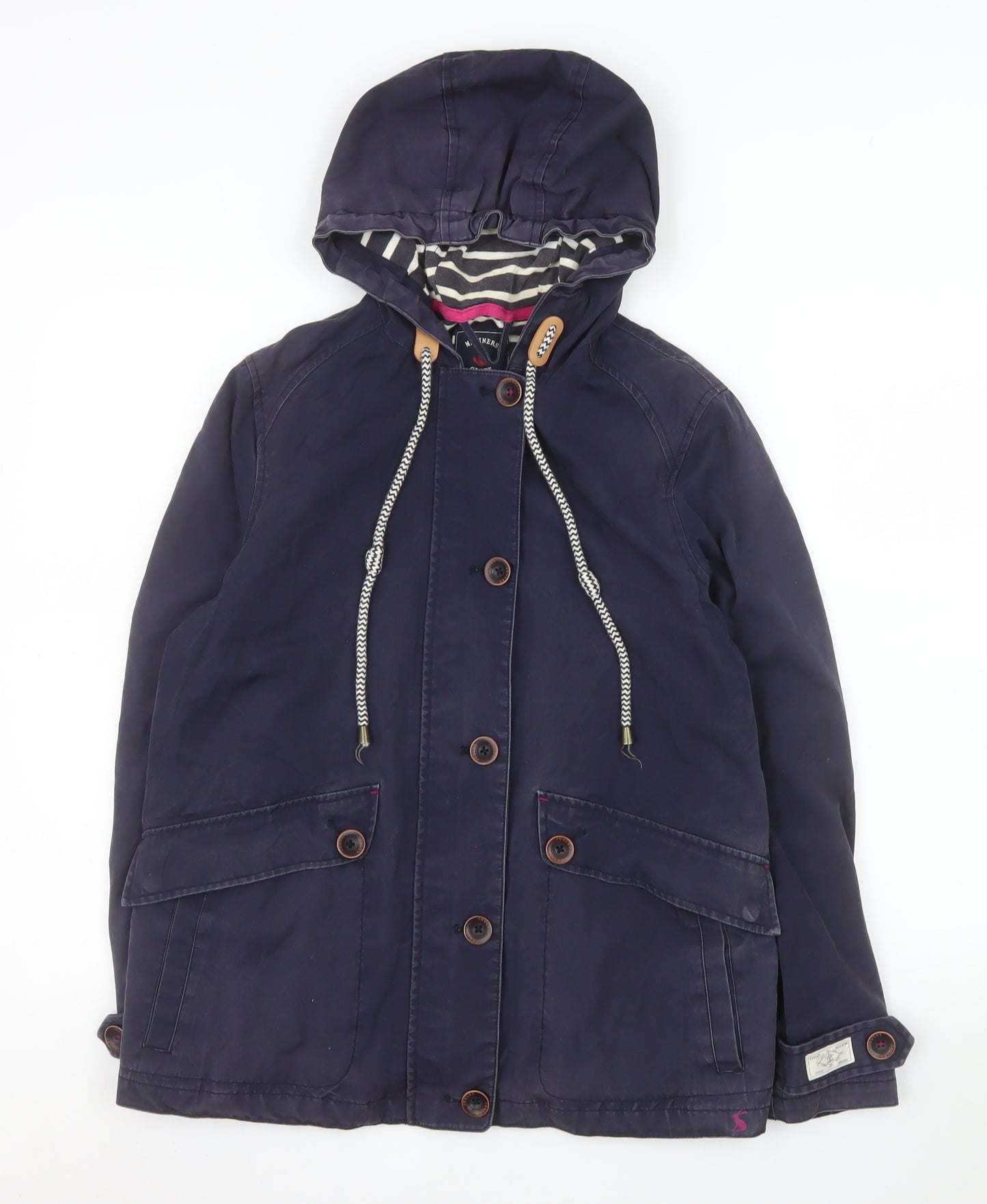 Joules Womens Navy Waterproof Hooded Jacket UK 10 Cotton Lined Casual Coat