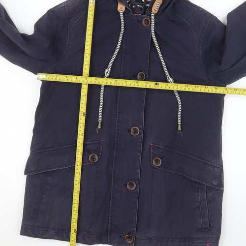 Joules Womens Navy Waterproof Hooded Jacket UK 10 Cotton Lined Casual Coat