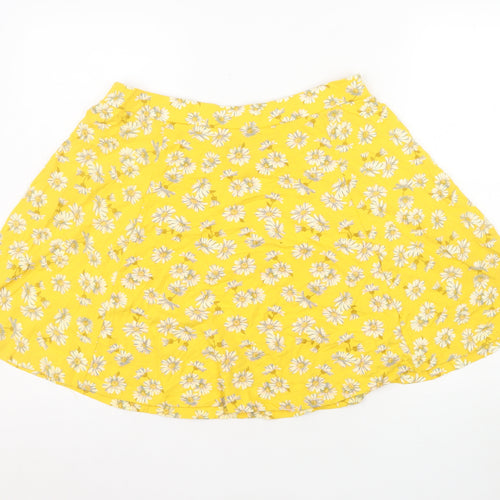 New Look Women Yellow Floral A-Line Skirt Size 16 Cotton Blend