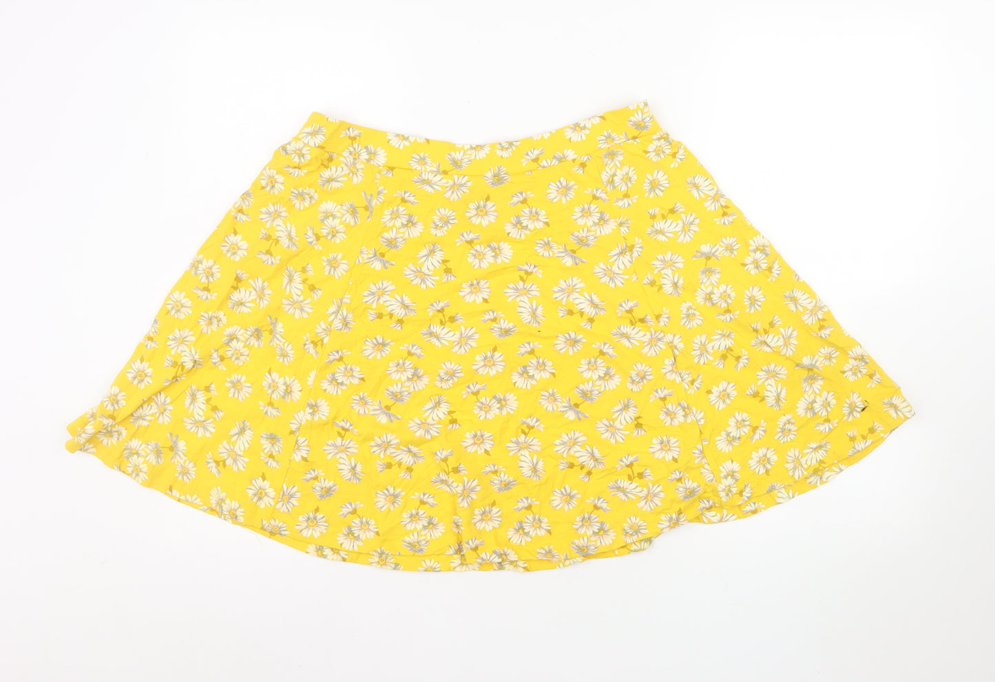 New Look Women Yellow Floral A-Line Skirt Size 16 Cotton Blend