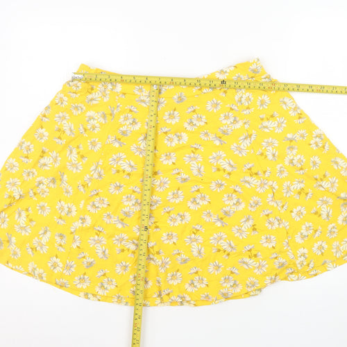 New Look Women Yellow Floral A-Line Skirt Size 16 Cotton Blend