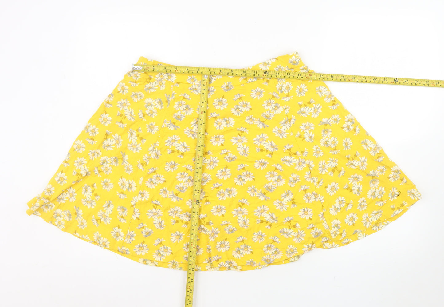 New Look Women Yellow Floral A-Line Skirt Size 16 Cotton Blend