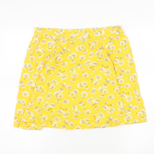 New Look Women Yellow Floral A-Line Skirt Size 16 Cotton Blend