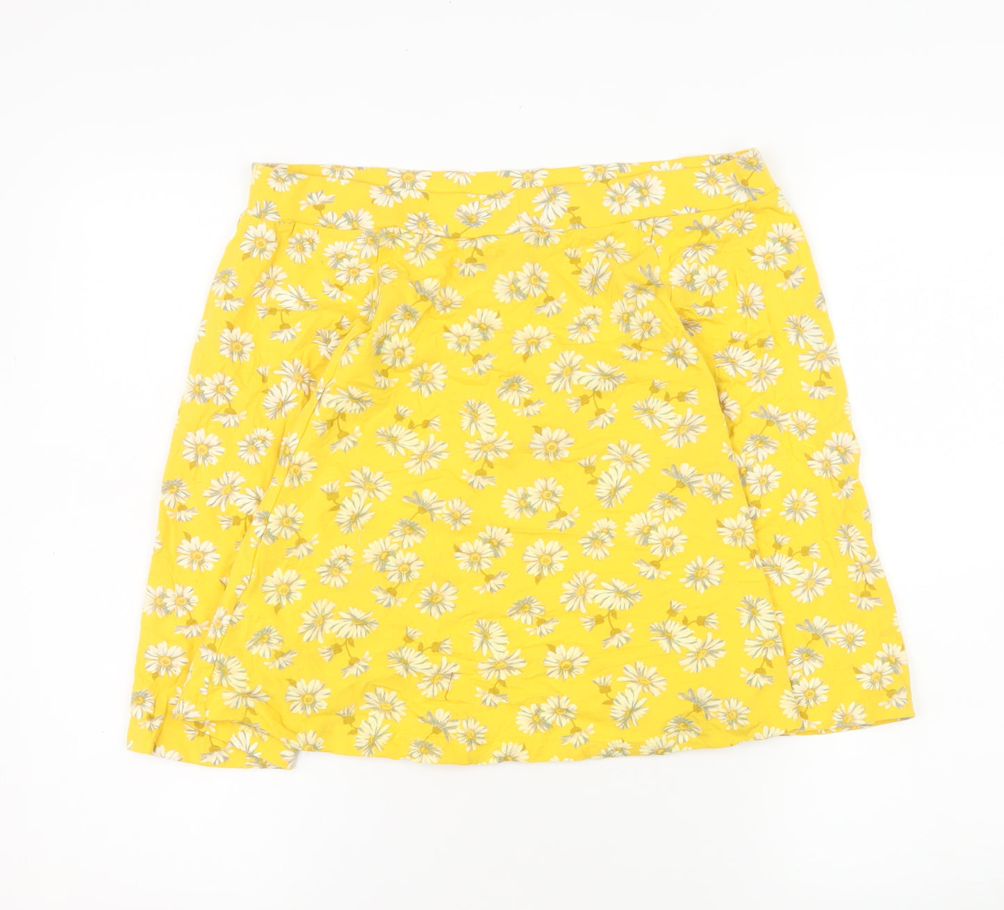 New Look Women Yellow Floral A-Line Skirt Size 16 Cotton Blend