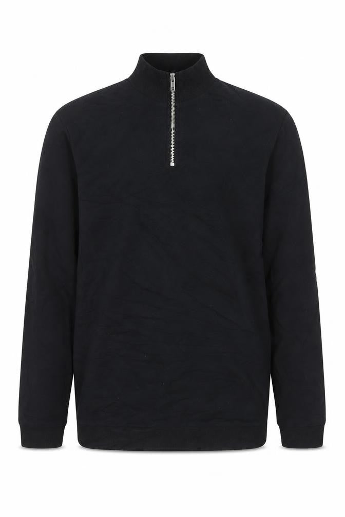 Front view of ASOS DESIGN Men's Black 1/2 Zip High Neck Pullover Sweatshirt M