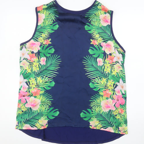 South Women’s Blue Tropical Floral Sleeveless Tank Top Size 18