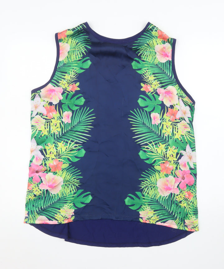 South Women’s Blue Tropical Floral Sleeveless Tank Top Size 18