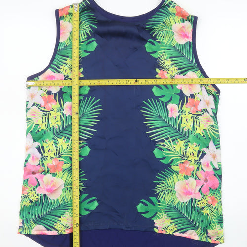 South Women’s Blue Tropical Floral Sleeveless Tank Top Size 18