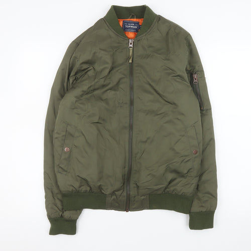 Topman Men's Green Bomber Jacket Size S Classic Polyester Lined