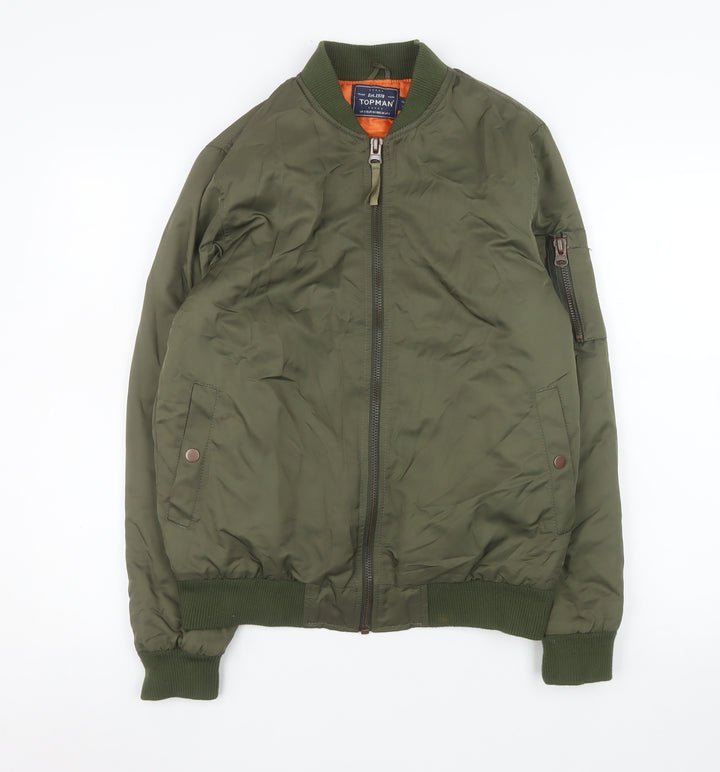 Topman Men's Green Bomber Jacket Size S Classic Polyester Lined