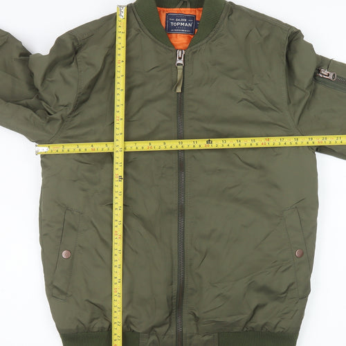 Topman Men's Green Bomber Jacket Size S Classic Polyester Lined