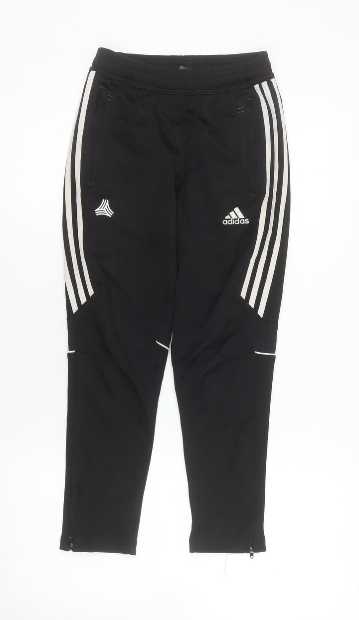 Adidas Boys Black 13-14 Years Tapered Track Pants with Side Stripes
