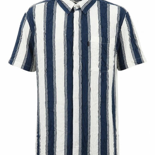 Outrage London Men's Blue Striped Short Sleeve Button-Up Shirt L