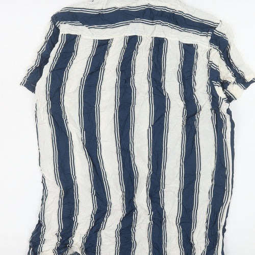 Outrage London Men's Blue Striped Short Sleeve Button-Up Shirt L