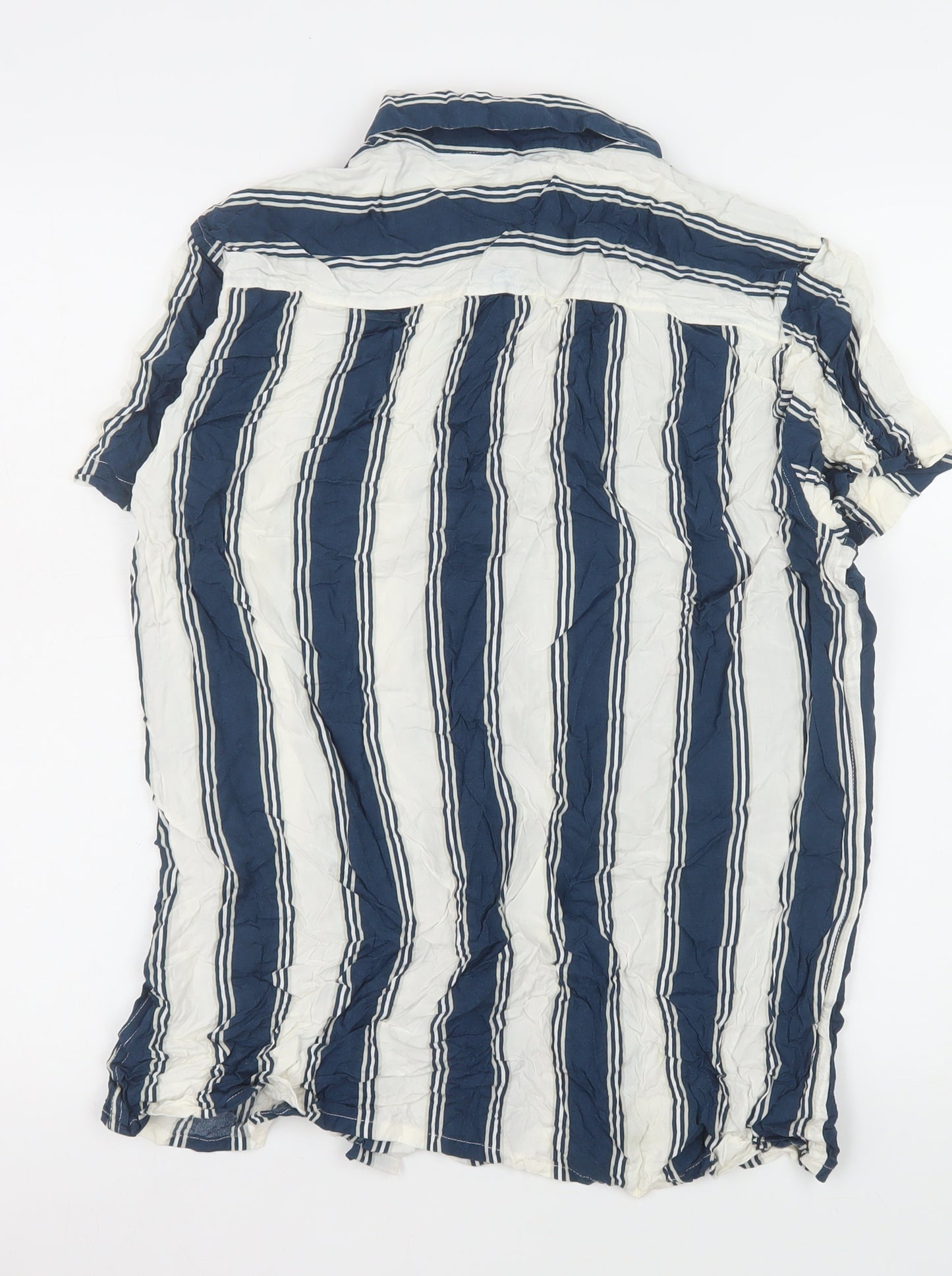 Outrage London Men's Blue Striped Short Sleeve Button-Up Shirt L