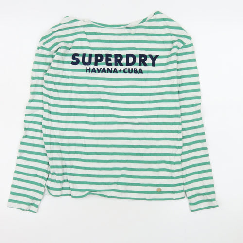 Superdry Women Green Striped Long Sleeve Boat Neck T-Shirt UK 6