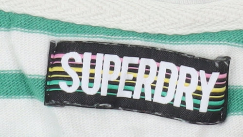 Superdry Women Green Striped Long Sleeve Boat Neck T-Shirt UK 6
