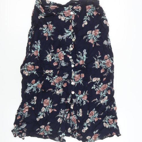 Etam Womens Blue Floral Button A-Line Knee Length Skirt Size 16