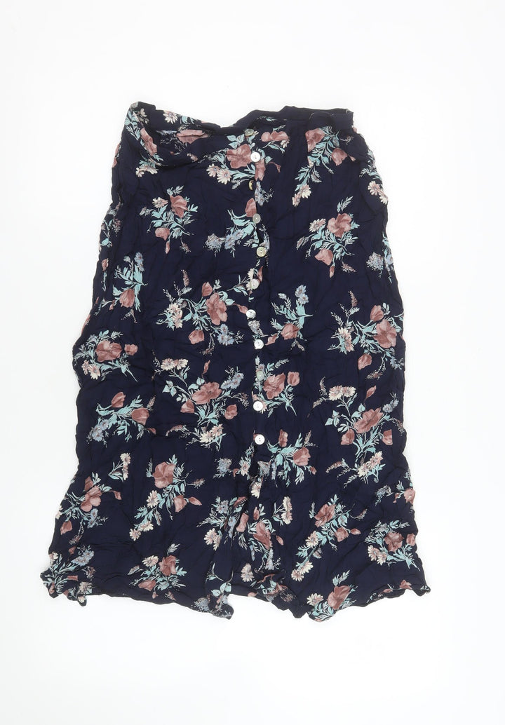 Etam Womens Blue Floral Button A-Line Knee Length Skirt Size 16