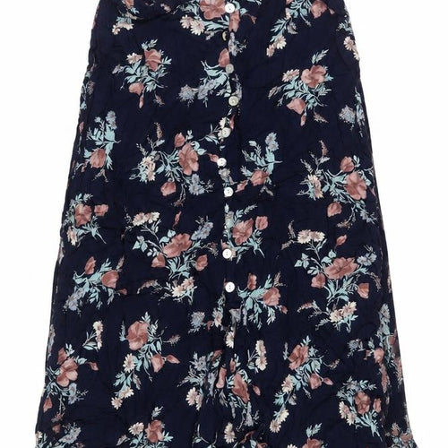 Etam Womens Blue Floral Button A-Line Knee Length Skirt Size 16