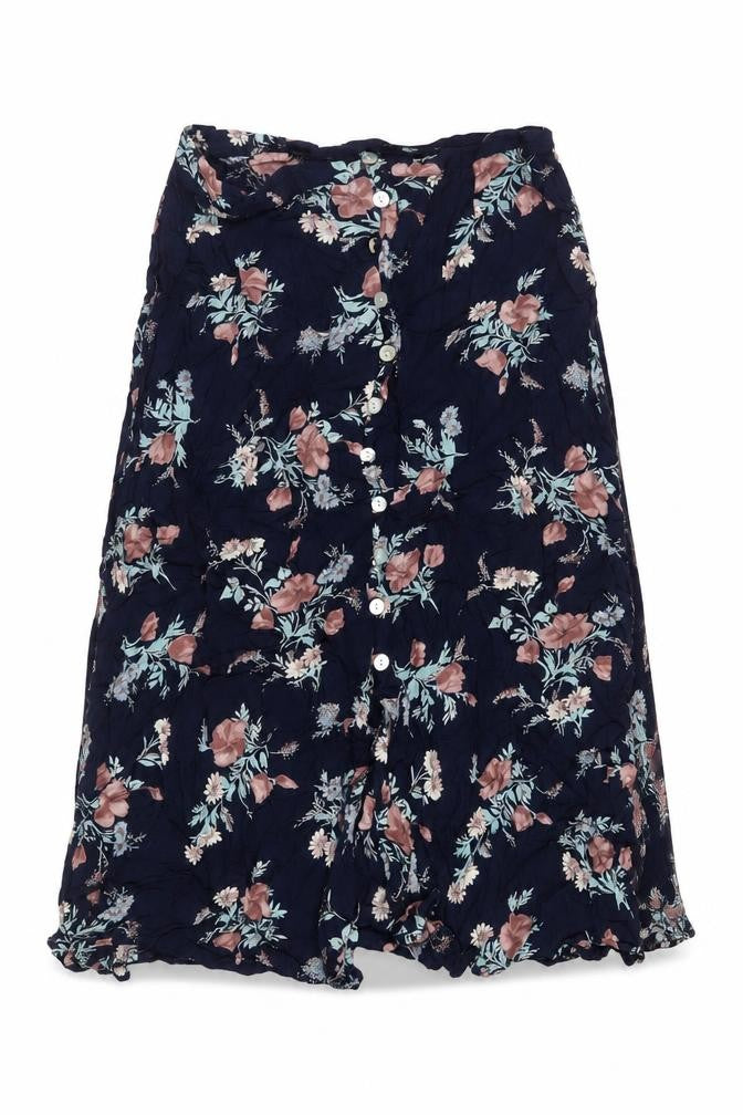 Etam Womens Blue Floral Button A-Line Knee Length Skirt Size 16