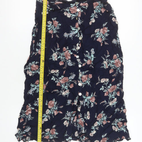 Etam Womens Blue Floral Button A-Line Knee Length Skirt Size 16