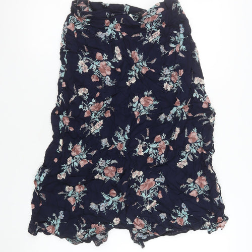 Etam Womens Blue Floral Button A-Line Knee Length Skirt Size 16