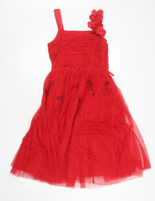 Next Girls Red One Shoulder Fit & Flare Party Dress Age 13 Years