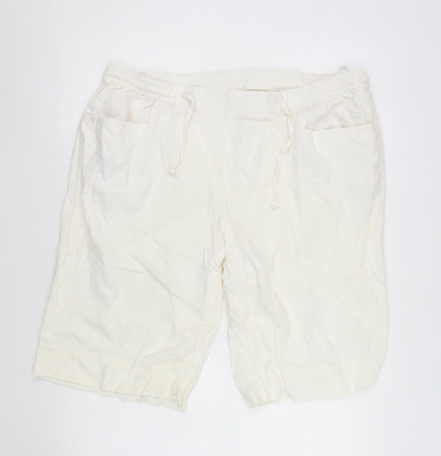 bpc bonprix collection Men's Ivory Linen Blend Drawstring Shorts Size 22