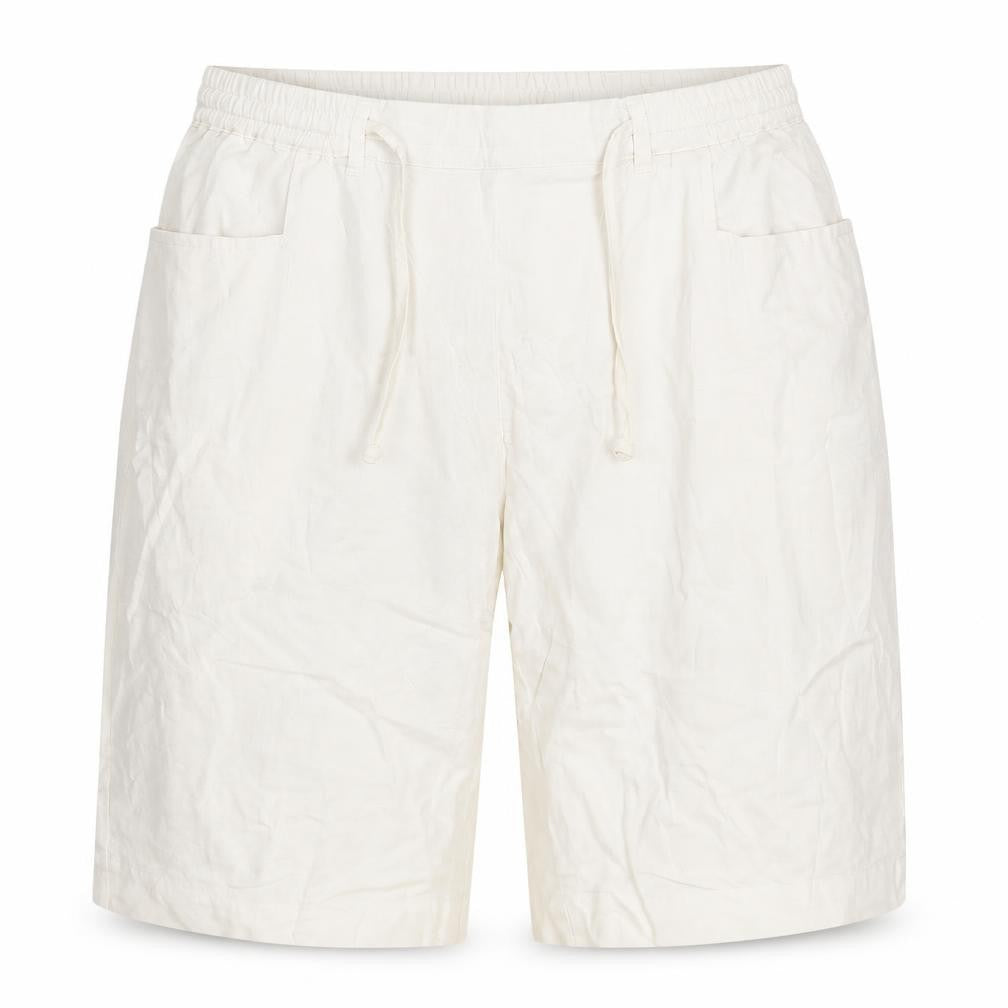 Front view of bpc bonprix collection women’s ivory linen blend drawstring shorts, size UK 22