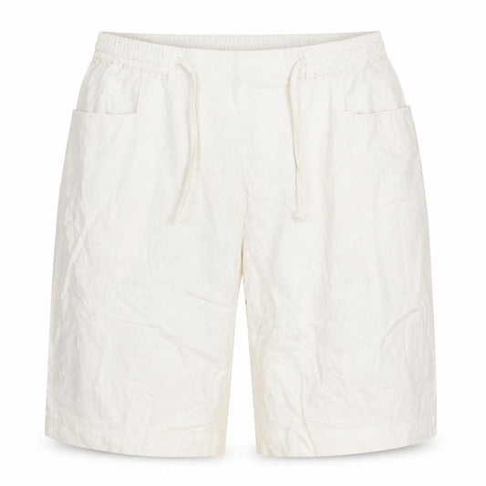 Front view of bpc bonprix collection women’s ivory linen blend drawstring shorts, size UK 22