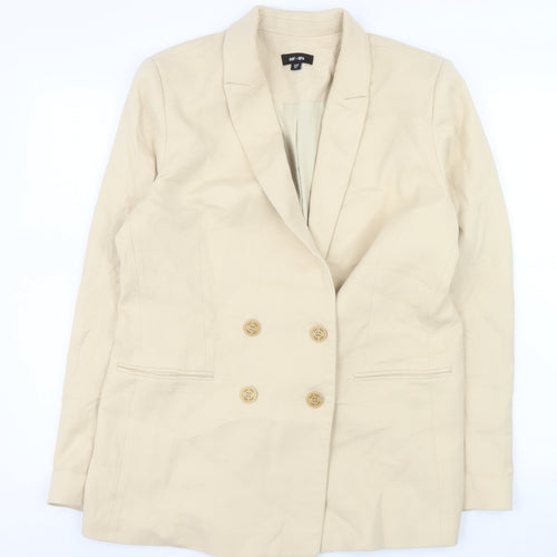 Saint + Sofia Women Beige Double-Breasted Blazer UK 14 Lined Cotton