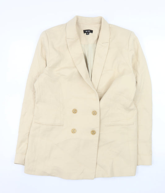 Saint + Sofia Women Beige Double-Breasted Blazer UK 14 Lined Cotton