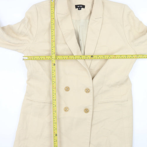 Saint + Sofia Women Beige Double-Breasted Blazer UK 14 Lined Cotton
