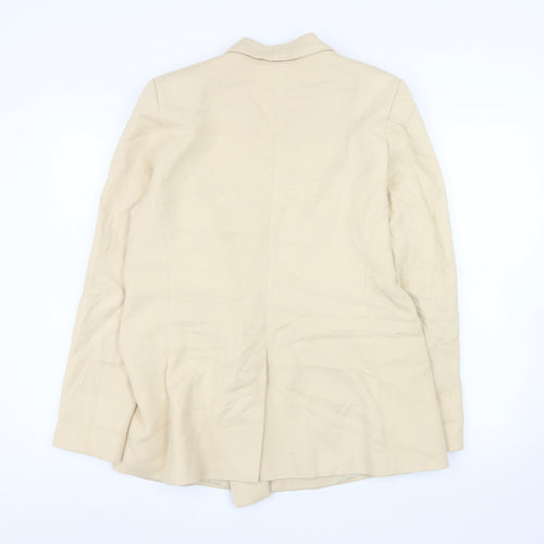 Saint + Sofia Women Beige Double-Breasted Blazer UK 14 Lined Cotton
