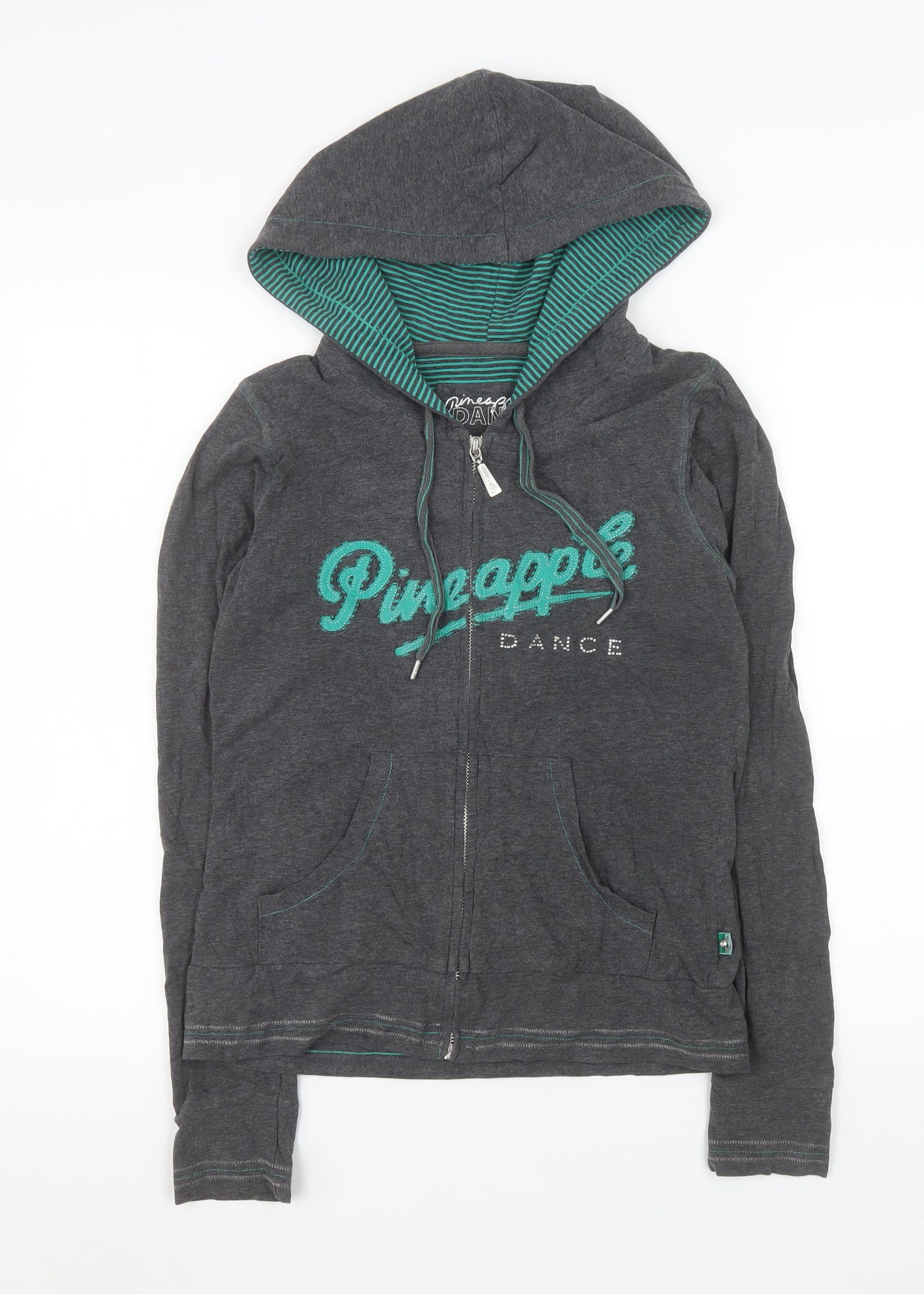 Pineapple Womens Grey Hooded Dance Jacket Size 12 Full Zip Cotton