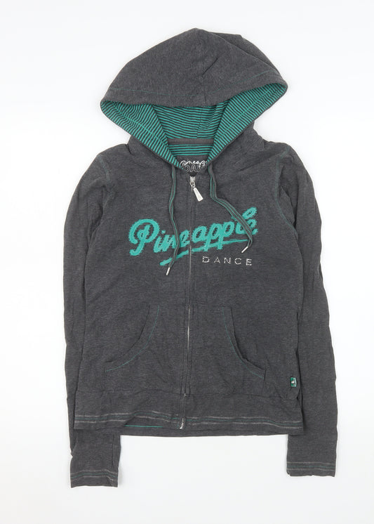 Pineapple Womens Grey Hooded Dance Jacket Size 12 Full Zip Cotton